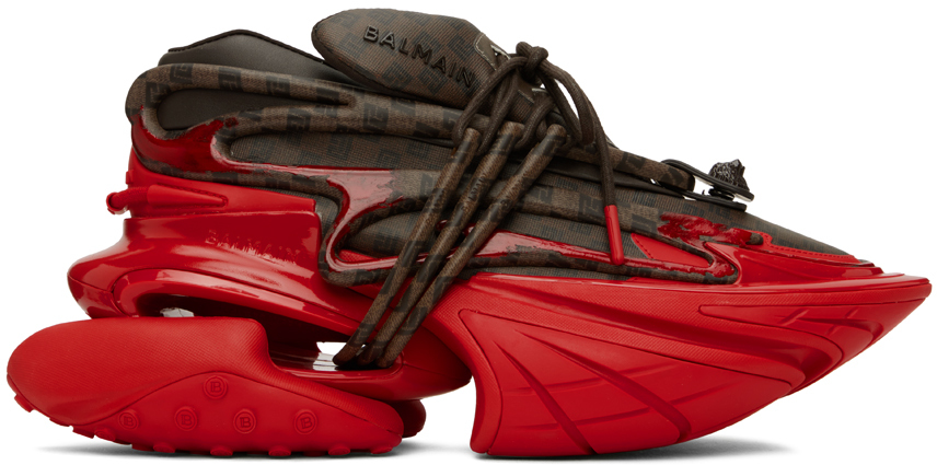 Balmain Brown & Red Unicorn Sneakers In 3aa Rouge/wfp Marron