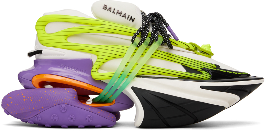Balmain White & Purple Unicorn Sneakers In Gcn Blanc/violet