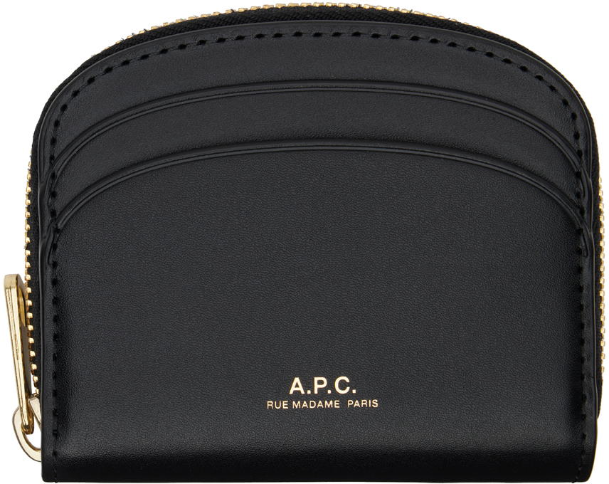 A.p.c. Black Leather Demi Lune Cardholder In Green