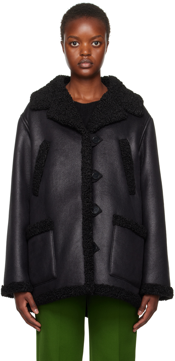 Shop Apc Black Clara Faux-leather Coat In Lzz Black
