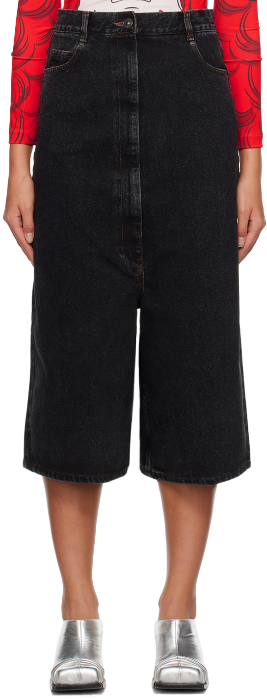 Pushbutton Black High-rise Denim Shorts