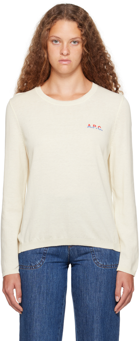 Shop Apc Off-white Embroidered Sweater In Ecru /rouge