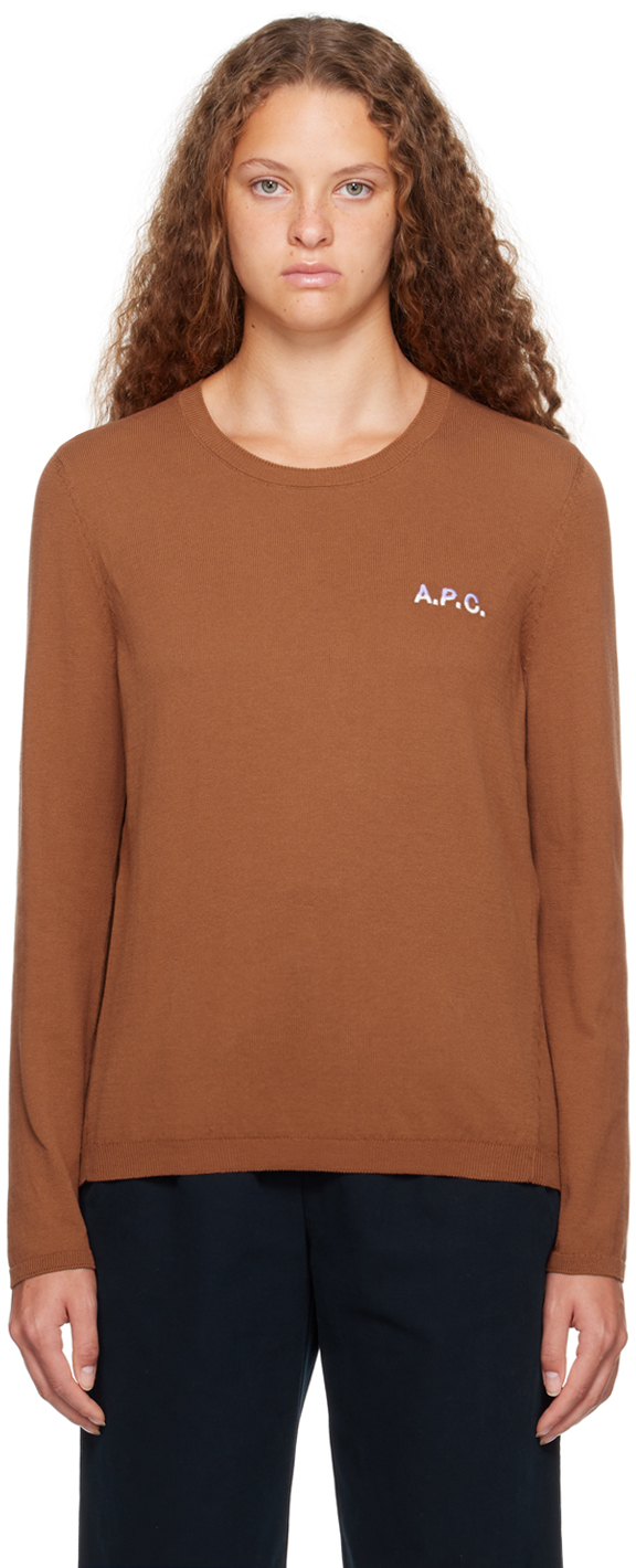 Shop Apc Tan Embroidered Sweater In Noisette / Lilas