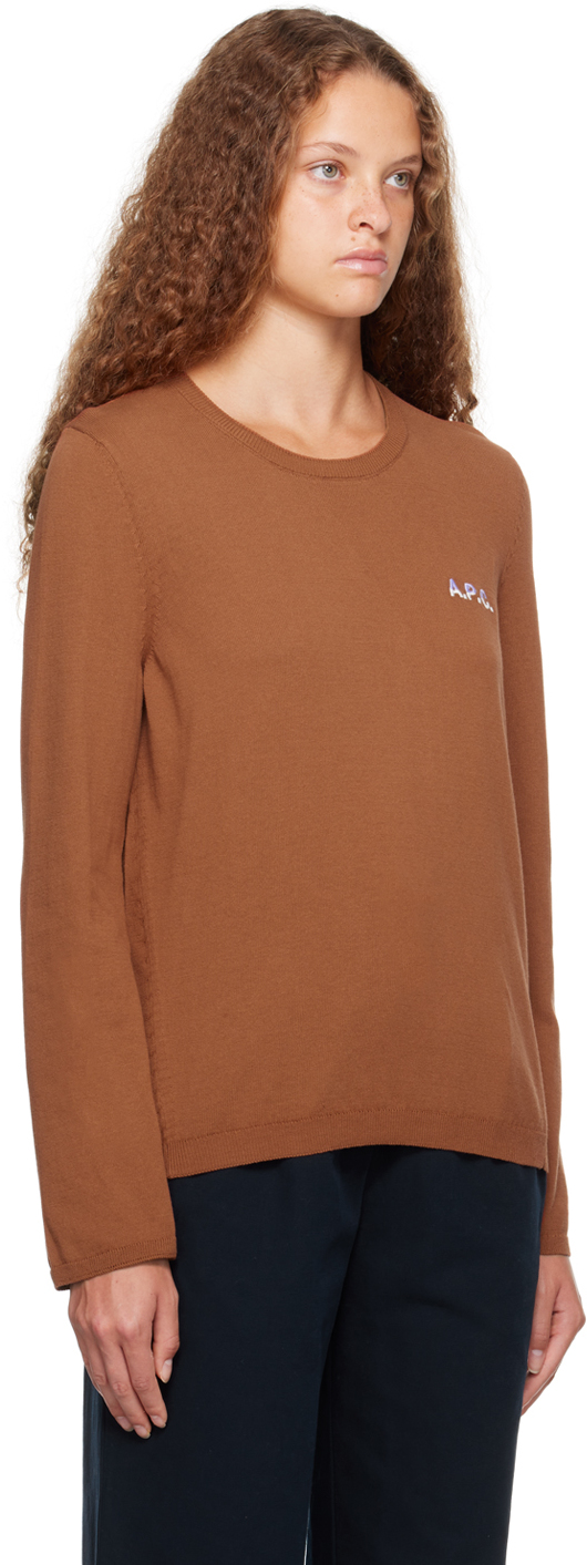 Apc Tan Embroidered Sweater In Noisette / Lilas