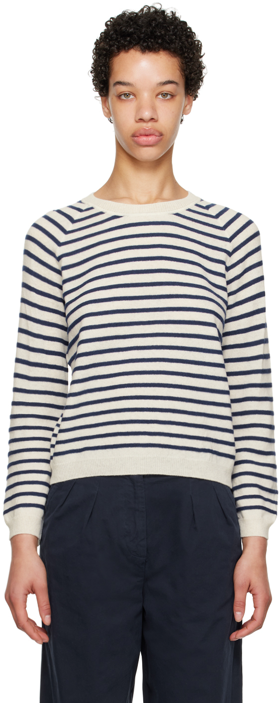 Shop Apc White & Blue Lilas Sweater In Blanc/dark Navy