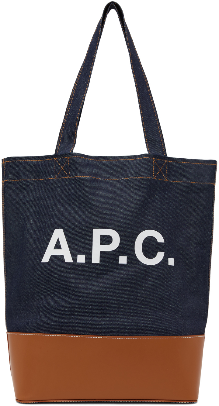 Apc Indigo & Tan Axel Denim Tote In Caf Caramel