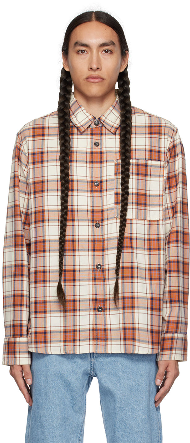 Shop Apc Off-white & Red Graham Shirt In Aad Ecru