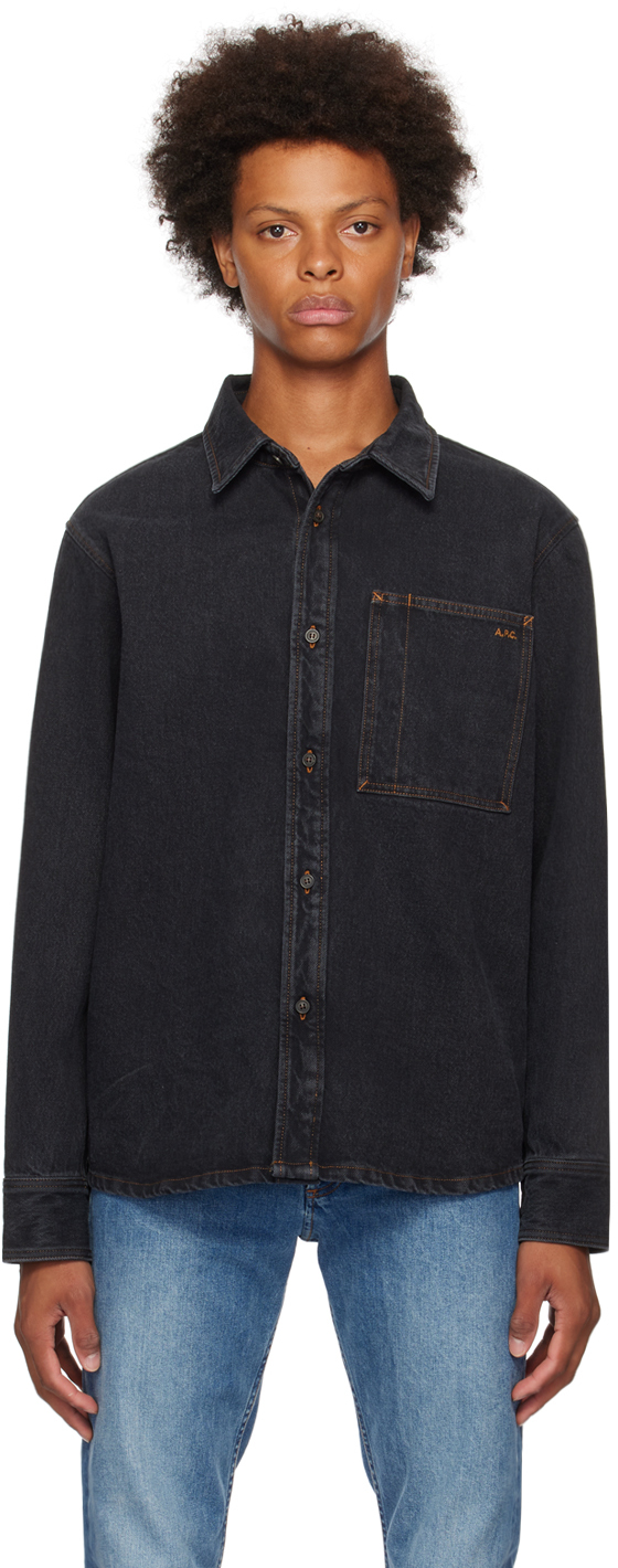 Apc Black Graham Cavalier Denim Shirt In Washed Black