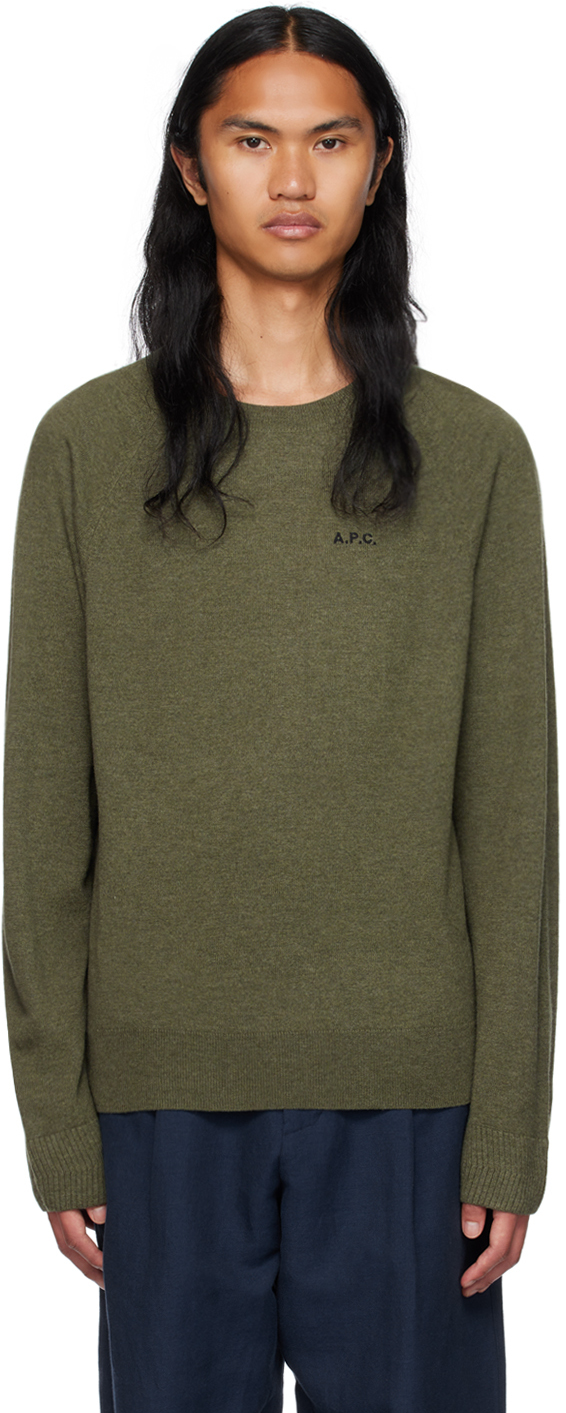 A.P.C. Color Block Solid Green Wool Pullover Sweater Size XL - 84% off