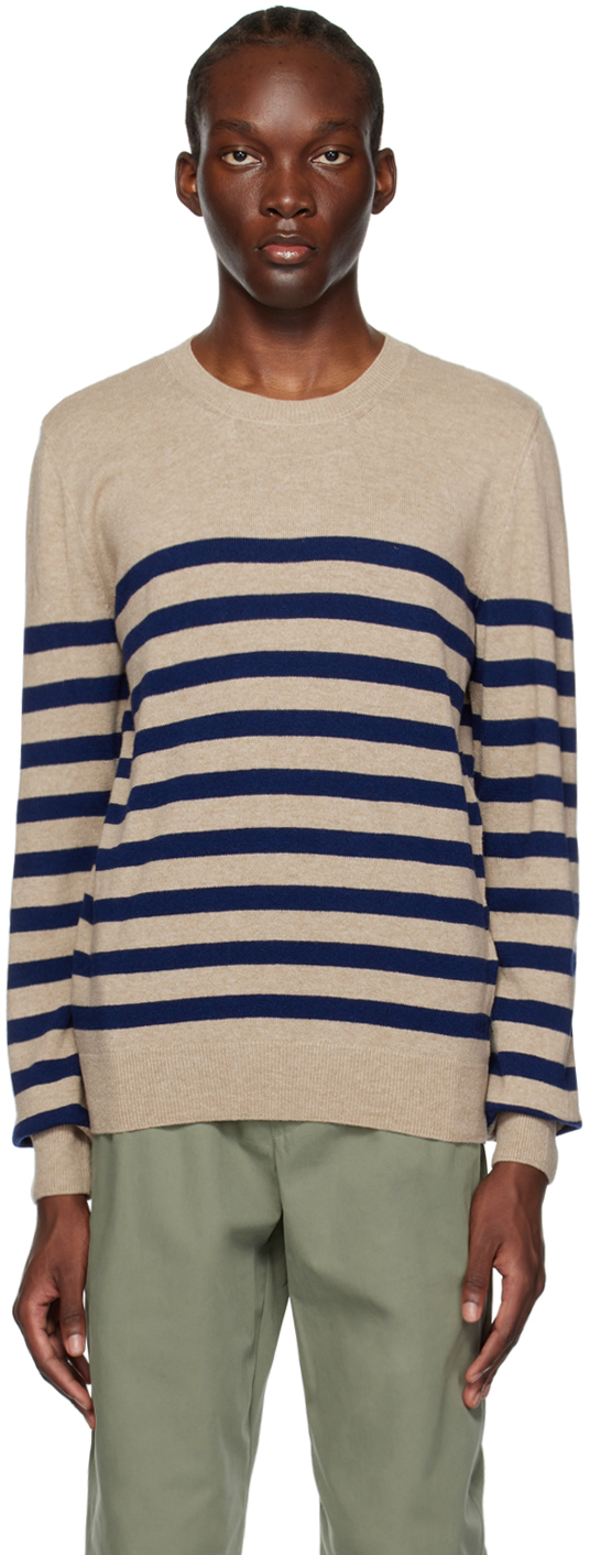 Apc Beige Ismael Sweater In Beige / Dark Navy