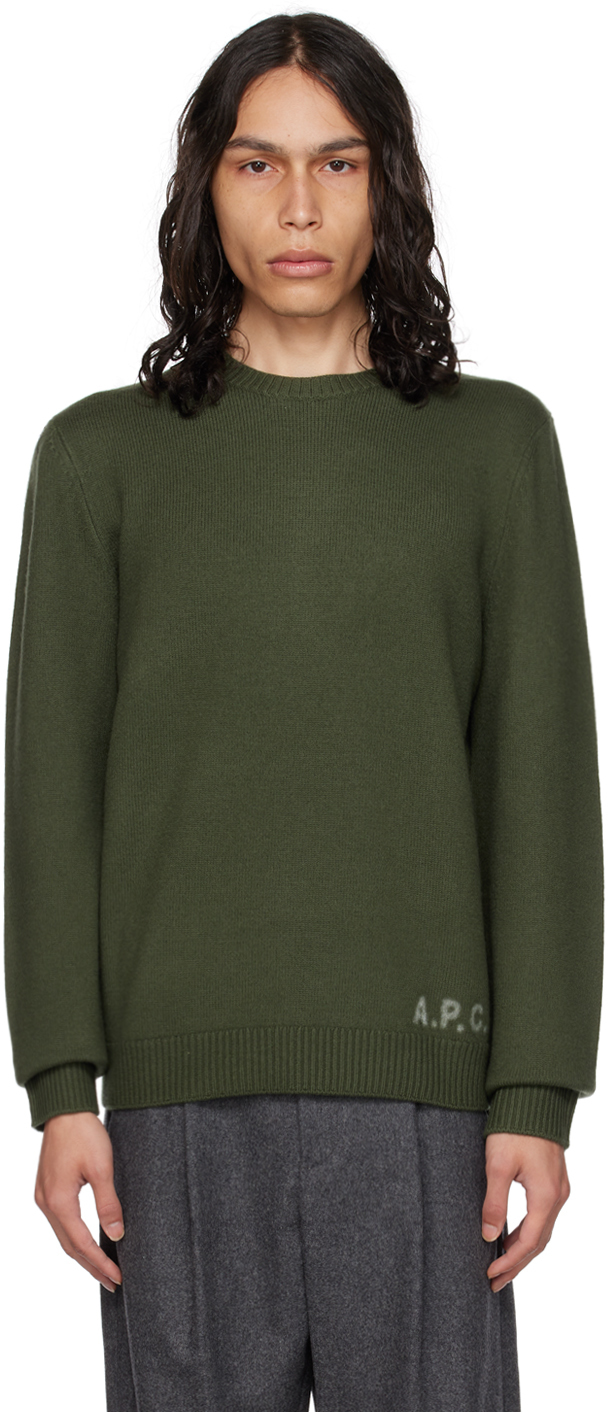 Shop Apc Khaki Edward Sweater In Kaki Militaire / Ecr