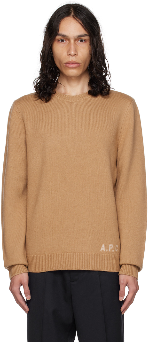 Shop Apc Beige Edward Sweater In Camel/ Ecru