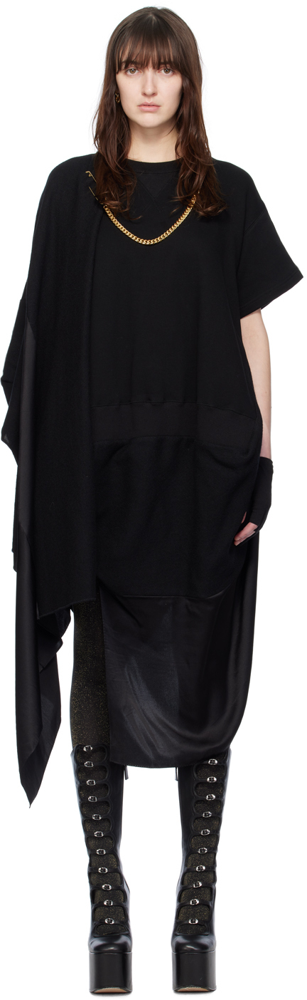 Shop Junya Watanabe Black Draped Midi Dress In 1 Black/black