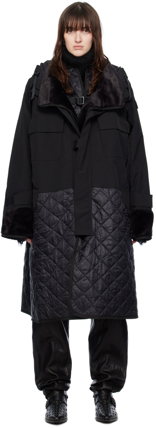 Junya Watanabe Quilted Hooded Parka Coat In 1 Black/black