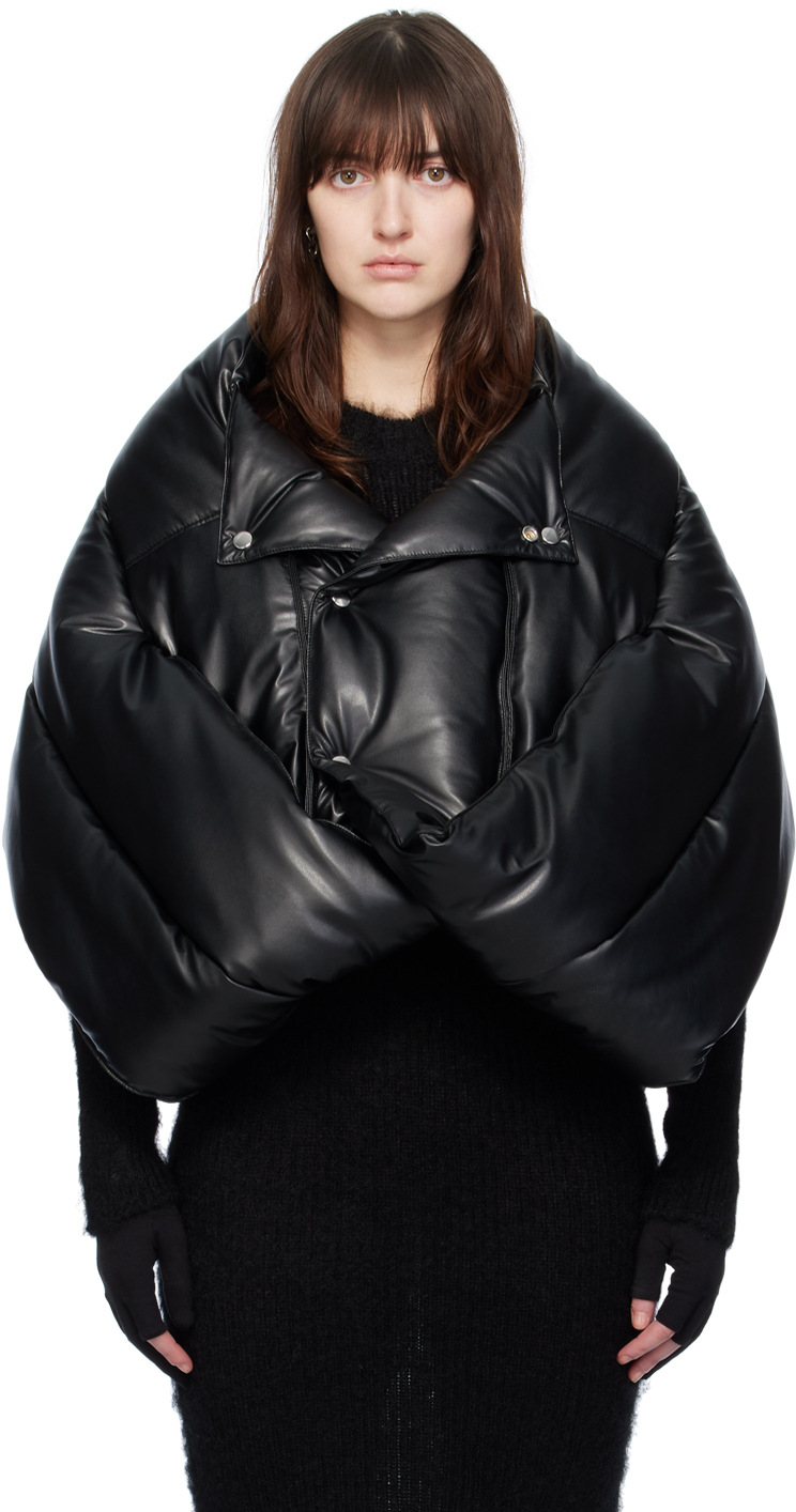Junya Watanabe Faux-leather Cropped Padded Jacket In Black