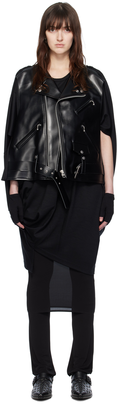 Junya Watanabe Black Layered Faux-leather Waistcoat In 1 Black