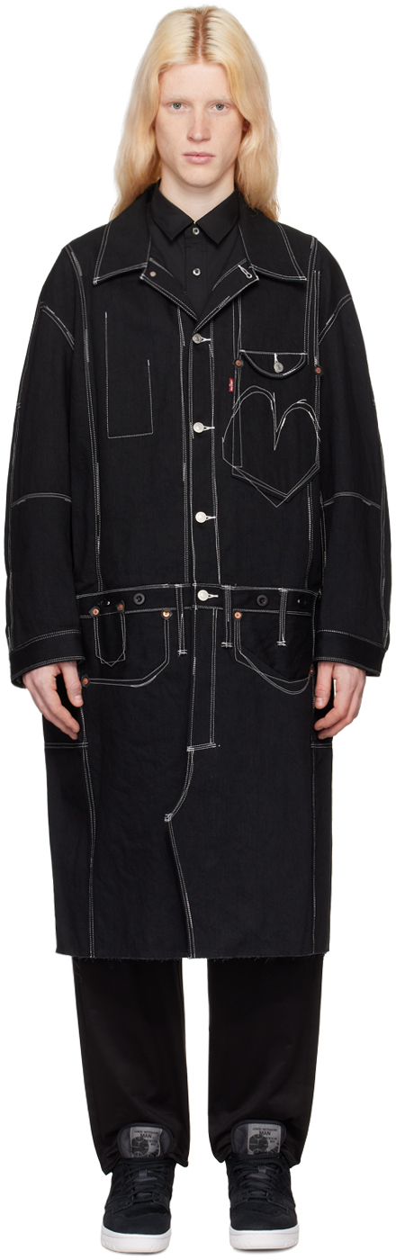 Shop Junya Watanabe Black & White Levi's Edition Denim Coat In Black X White