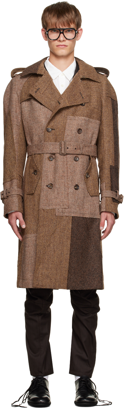 Brown Patchwork Trench Coat