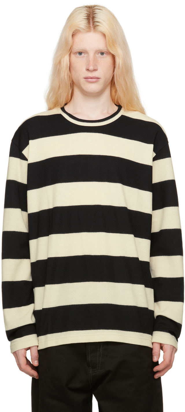 Junya Watanabe Black & Off-white Striped Long Sleeve T-shirt In Blk/ntrl