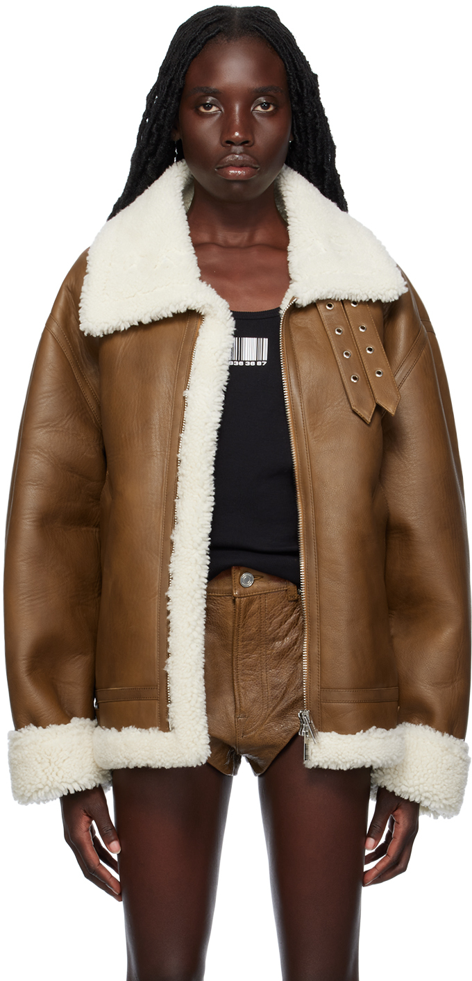 Vtmnts Brown Buckle Leather Jacket