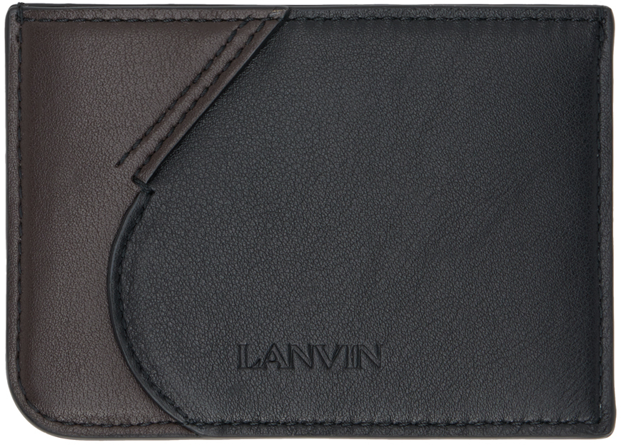 Lanvin Black & Brown Embossed Card Holder In B652 Noir/cacao
