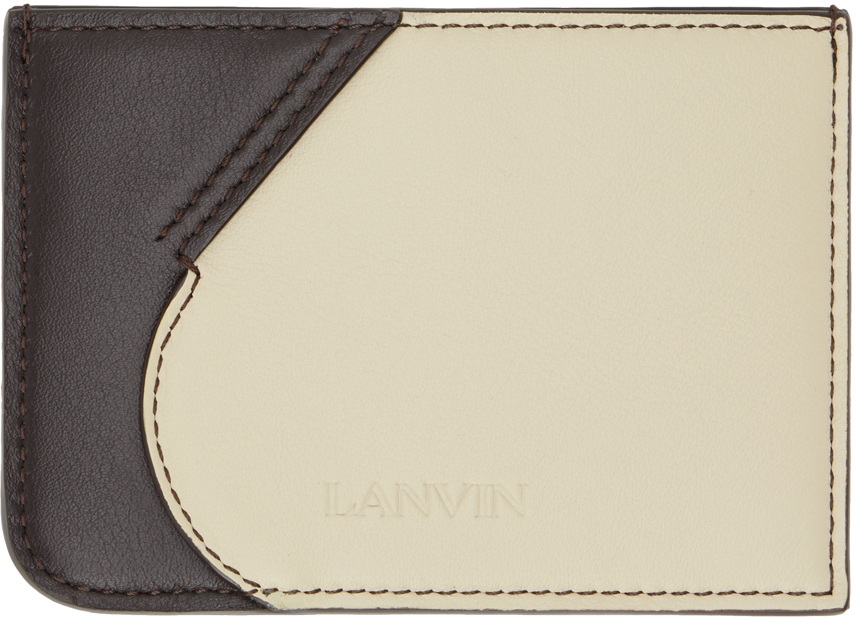 Lanvin Off-white & Brown Embossed Card Holder In B136 Platre/cacao