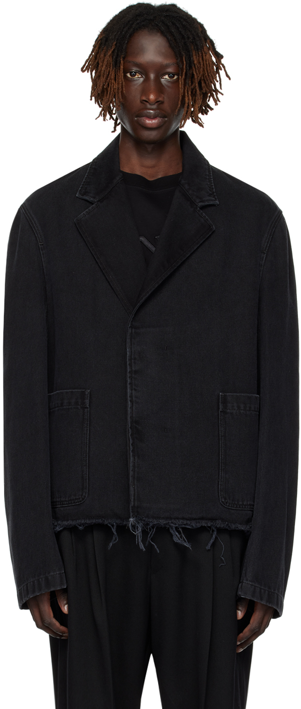 Lanvin Button-up Monogram Denim Jacket in Black for Men