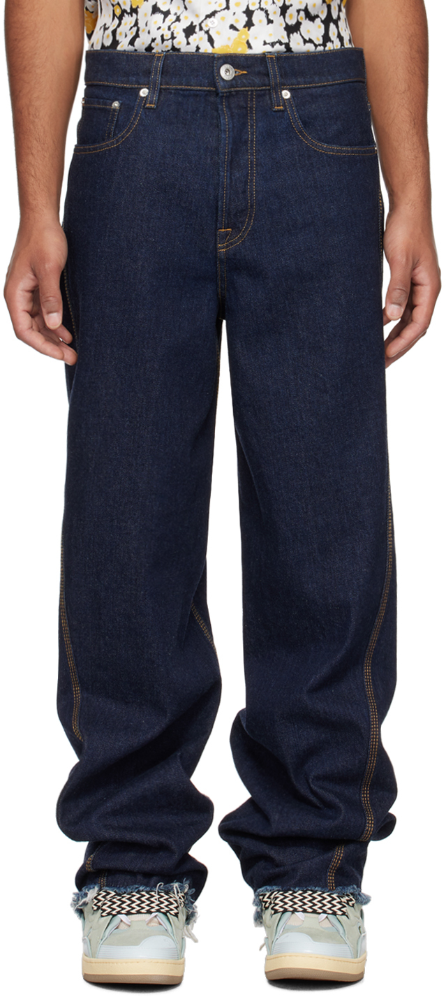 Lanvin Indigo Twisted Jeans In 29 Navy Blue