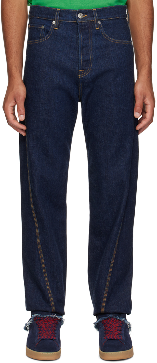 Shop Lanvin Indigo Twisted Jeans In 29 Navy Blue