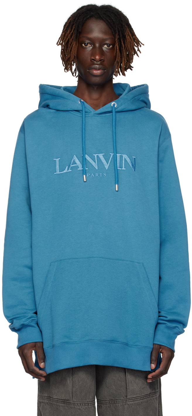 LANVIN BLUE EMBROIDERED HOODIE