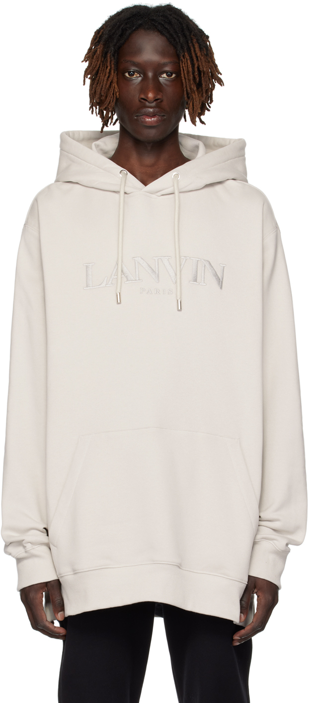 Shop Lanvin Beige Embroidered Hoodie In 04 Mastic