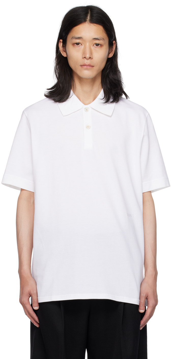 Lanvin Logo刺绣珠地布polo衫 In 01 Optic White