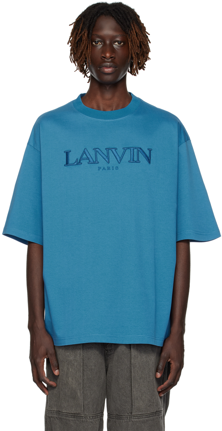 Lanvin Blue Embroidered T-shirt In 296 Neptune Blue