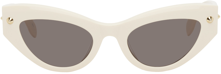 Alexander Mcqueen Am0407s Studs Acetate Sunglasses In 003 Ivory/ivory/grey