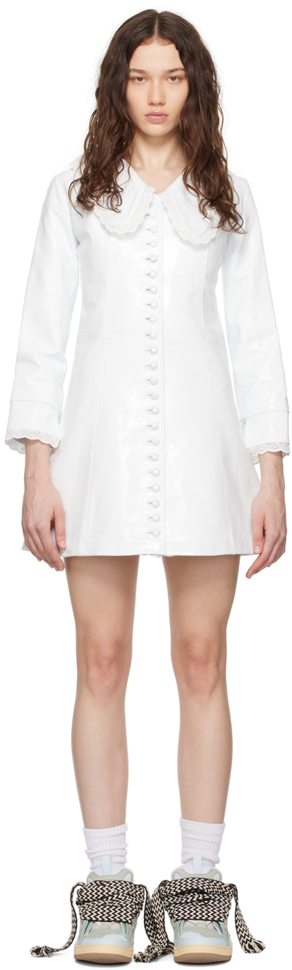 White Buttoned Leather Minidress