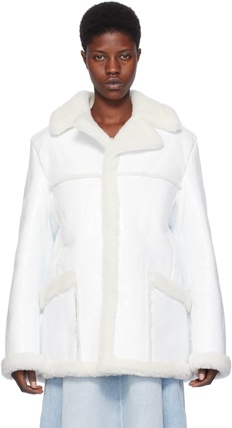 Erl White Patch Pocket Shearling Jacket In 1 White