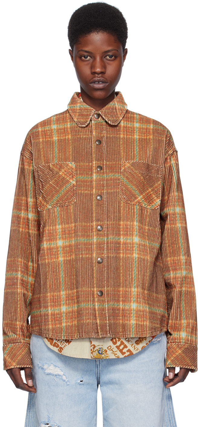 Erl Brown Check Shirt In 1 Grey Brown