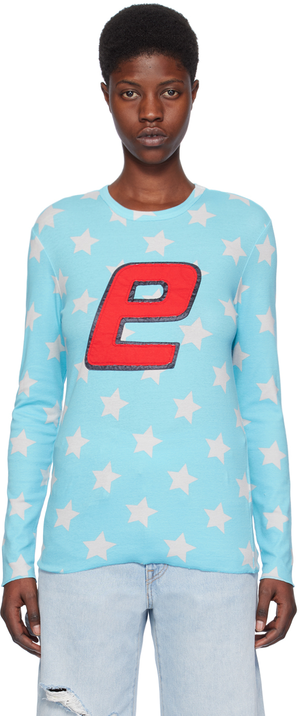 Erl Blue Printed Long-sleeve T-shirt In 1 Turquoise