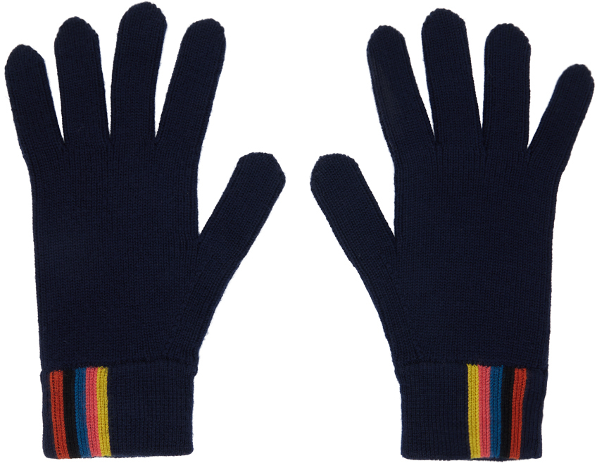 Shop Paul Smith Navy Artist Stripe Gloves In 47 Blue