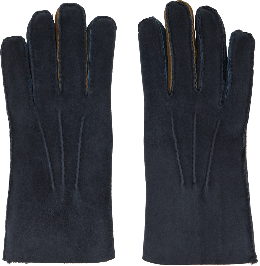 Navy Pinched Seam Shearling Gloves
