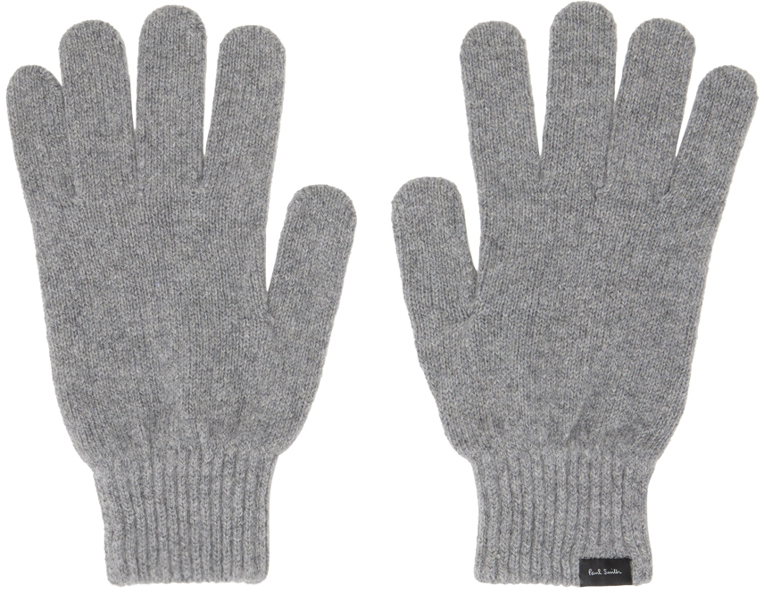 Paul Smith Grey Patch Gloves In 76 Grey