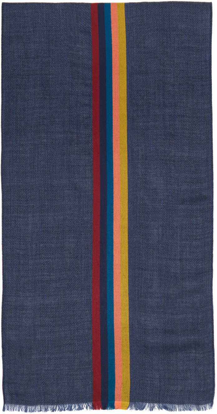 Paul Smith Navy Central Strip Scarf In 47a Blues
