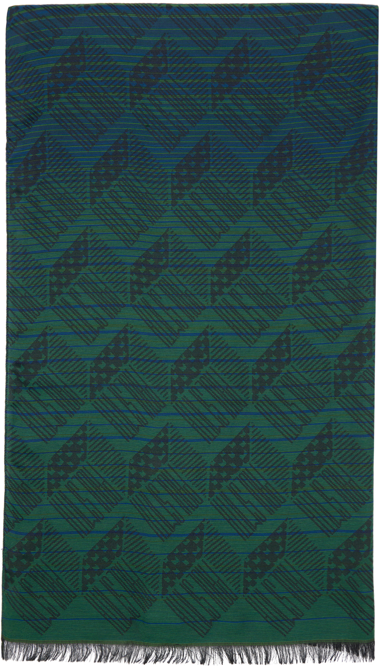 Paul Smith Navy & Green 'ps' Cube Scarf In 47 Blues