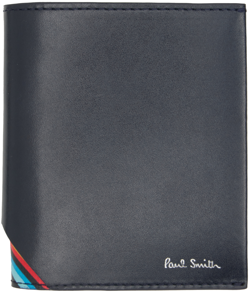 Paul Smith Navy Signature Stripe Compact Wallet In Black