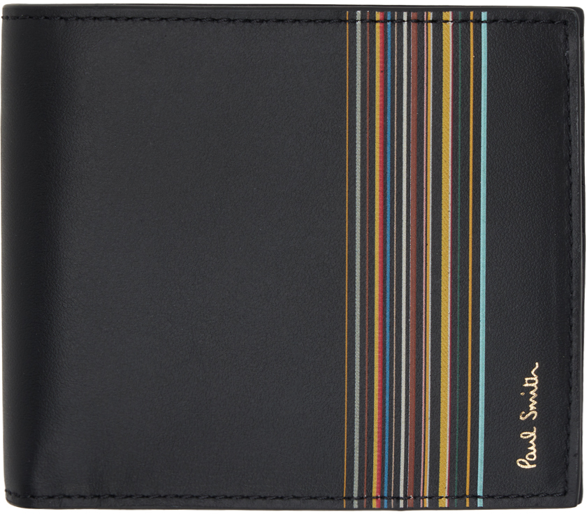 Paul Smith Striped Leather Billfold Wallet In Black