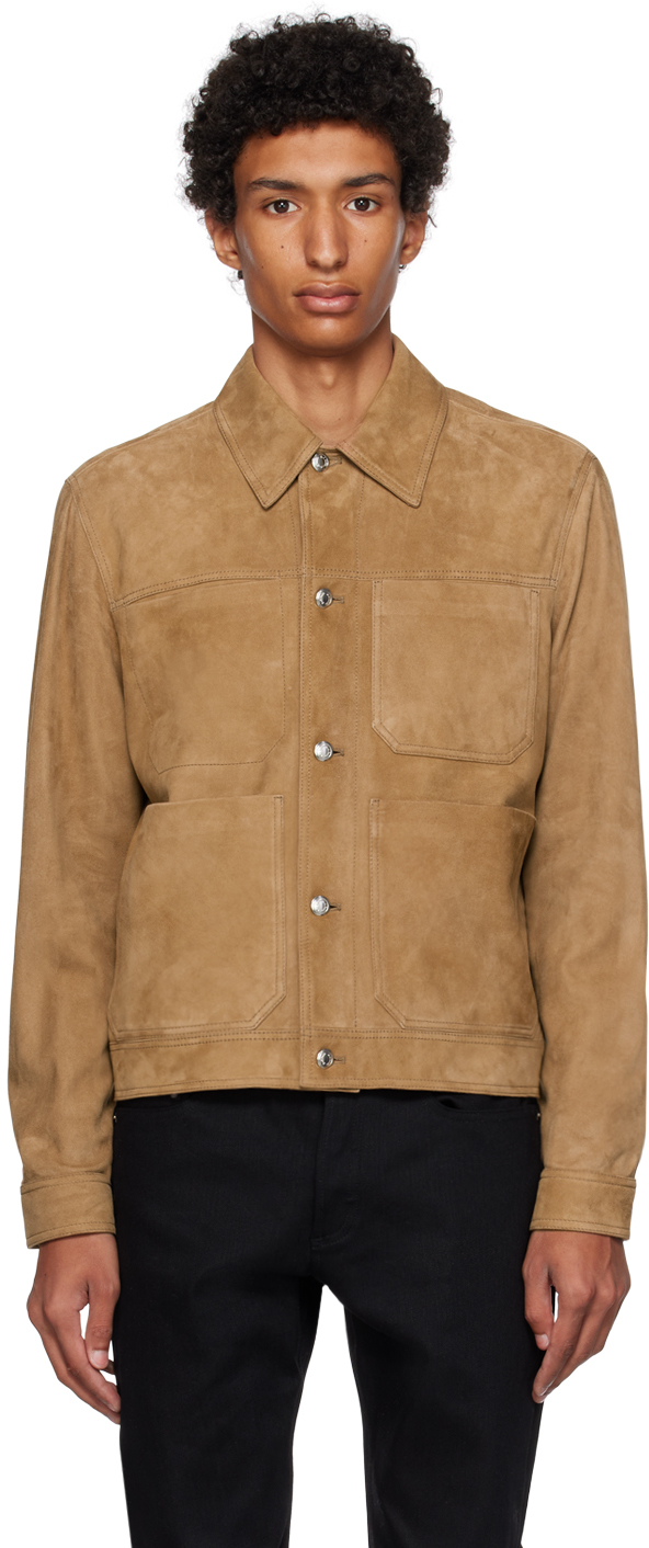 Brown Button Trucker Leather Jacket