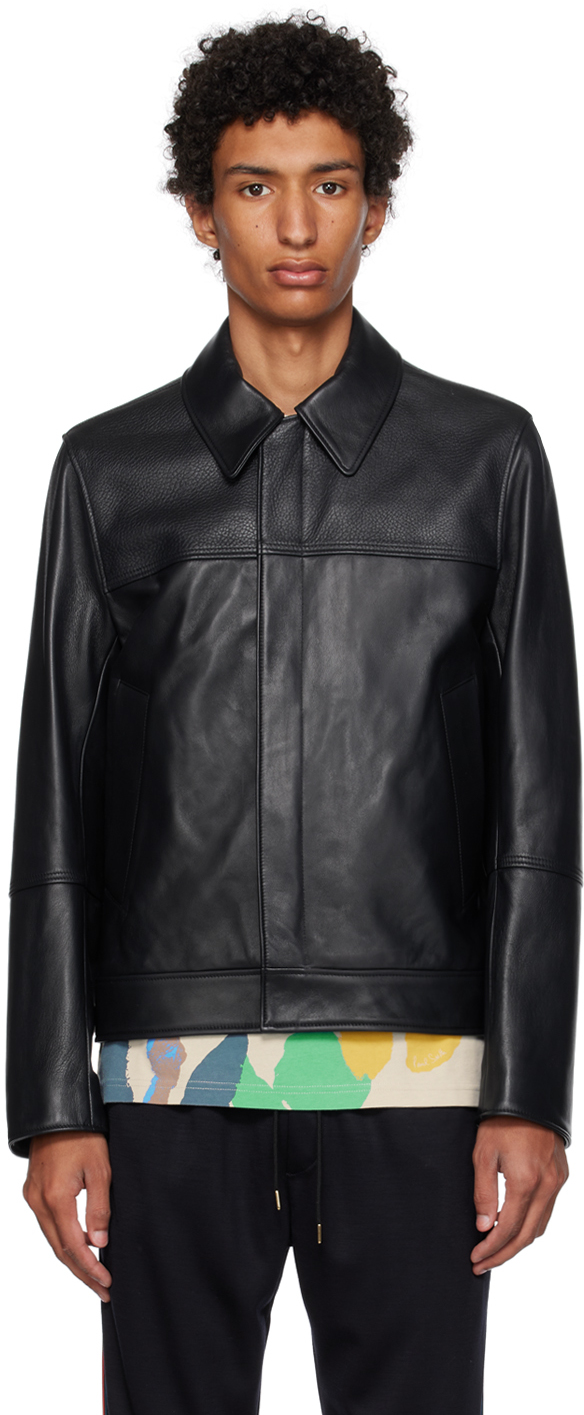Paul Smith Black Slim-fit Leather Jacket In 49 Blues