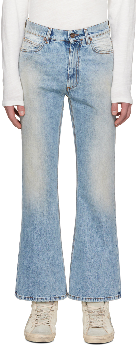 Shop Erl Blue Distressed Jeans In Light Blue