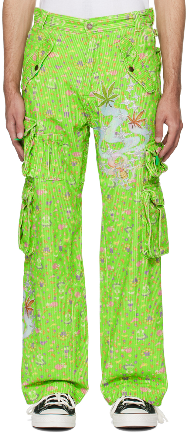 Green Glittered Cargo Pants