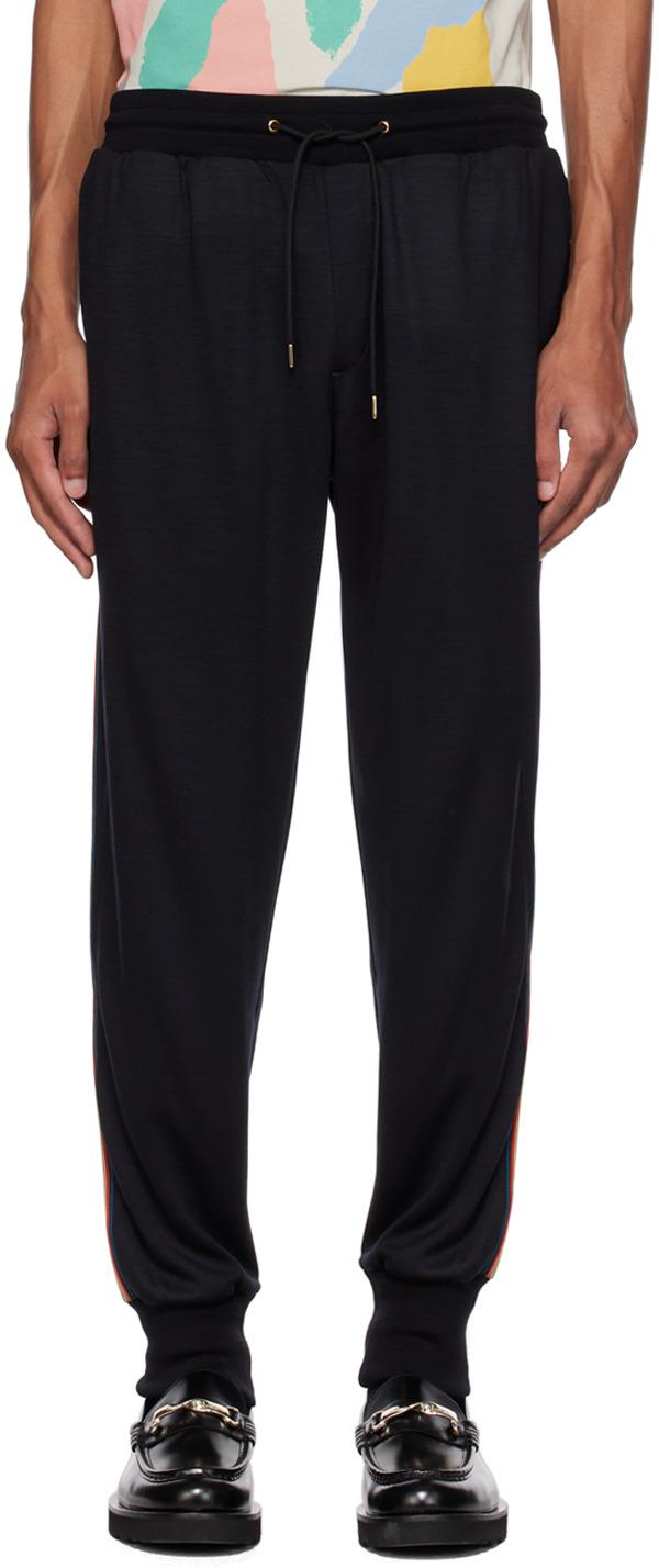 Paul Smith Black Drawstring Wool Trousers In 47 Blues